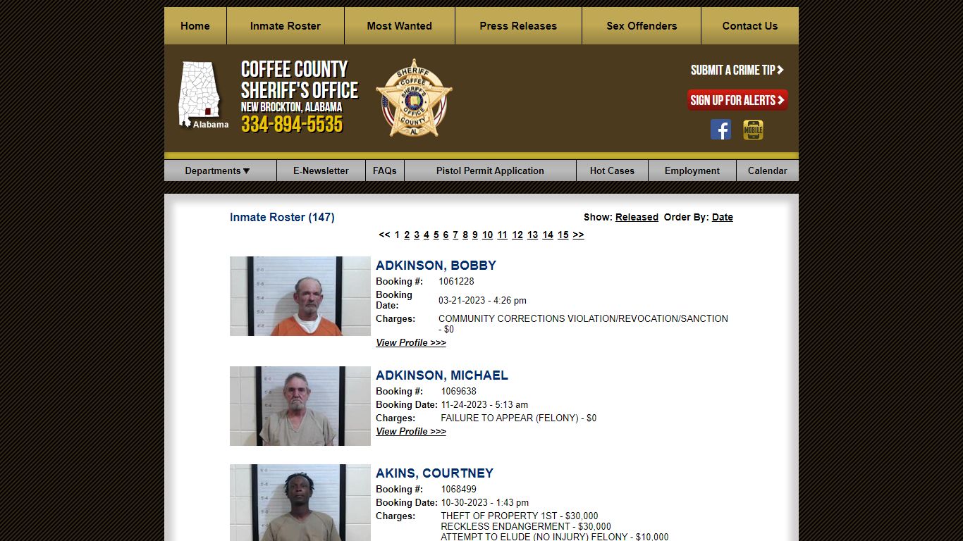 Inmate Roster - Current Inmates - Coffee County Sheriff AL